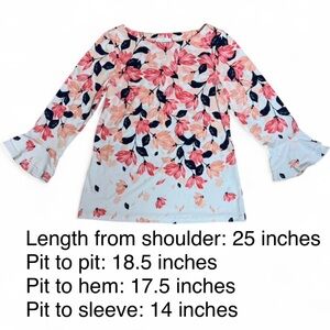 Charter Club Women’s Small Floral Blouse 3/4 Bell Sleeve Stretch